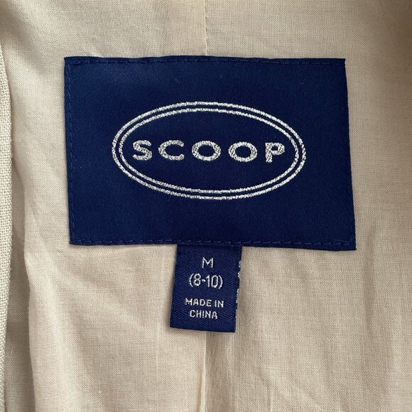Scoop Linen Blend Scrunch Sleeve Blazer M Beige Jacket Shawl Collar Washable - Picture 6 of 13